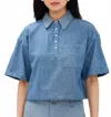Cinq À Sept Chambray Arno Top In Medium Blue In Blue