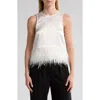 Cinq À Sept Charisse Feather Trim Top In Ivory