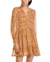 Cinq À Sept Rivie Charming Paisley Long Sleeve Minidress In Brown