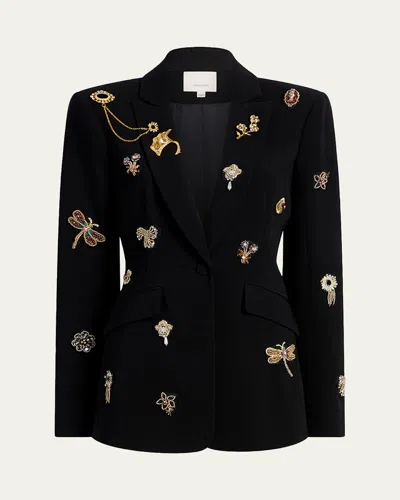 Cinq À Sept Cheyenne Beaded Blazer With Brooches In Black