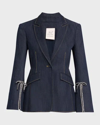 CINQ À SEPT CHEYENNE DENIM CRYSTAL BOW BLAZER
