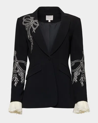 Cinq À Sept Cheyenne Embroidered Cascading Ribbon Blazer In Black