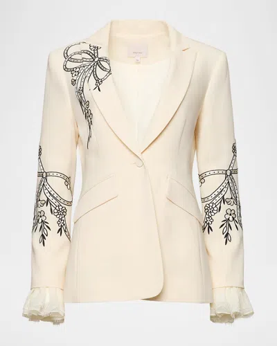 Cinq À Sept Cheyenne Embroidered Cascading Ribbon Blazer In Neutral