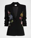 Cinq À Sept Floral Mixed Media Scrunched Cheyenne Blazer In Black Multi In Black