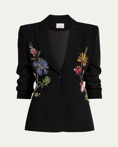 Cinq À Sept Cheyenne Floral Embroidered Blazer In Black