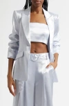 Cinq À Sept Cheyenne Hammered Satin Scrunch Sleeve Jacket In Mercury