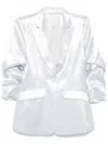 Cinq À Sept Cheyenne Hammered Satin Scrunch Sleeve Jacket In Light Blue