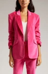 Cinq À Sept Chenille Velvet Scrunched-sleeve Cheyenne Blazer In Pink Dahlia
