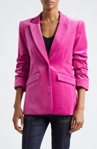 Cinq À Sept Cheyenne Ruched Sleeve Velveteen Blazer In Plum Radish