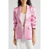 Cinq À Sept Cheyenne Smooth Satin Scrunched-sleeve Blazer In Primrose