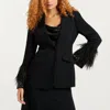 CINQ À SEPT CHEYENNE SEQUIN FEATHER TRIM BLAZER IN BLACK