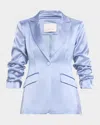 Cinq À Sept Cheyenne Smooth Satin Scrunched-sleeve Blazer In Rustic Blue