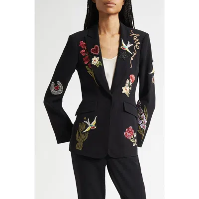 Cinq À Sept Cheyenne Western Americana Appliqué Scrunched Blazer In Black