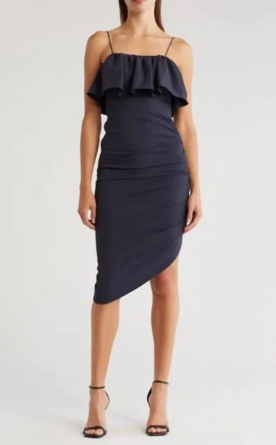 Cinq À Sept Christa Ruffle Asymmetric Dress In Dark Navy In Blue