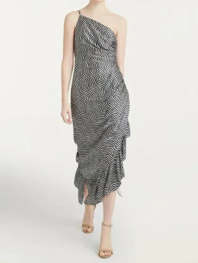 Cinq À Sept Christel One Shoulder Asymmetric Midi Dress In Ivory Navy In Gray