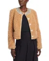 Cinq À Sept Christie Embellished Faux Shearling Jacket In Camel