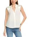 Cinq À Sept Claire Sleeveless Pleated Button-front Top In Multi