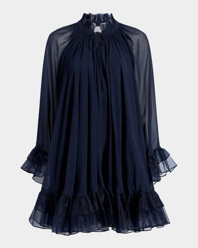 Cinq À Sept Clairette Ruffled Trapeze Mini Dress In Blue