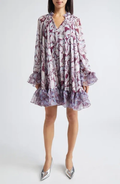 Cinq À Sept Clairette Tie Neck Long Sleeve Swing Dress In Multi