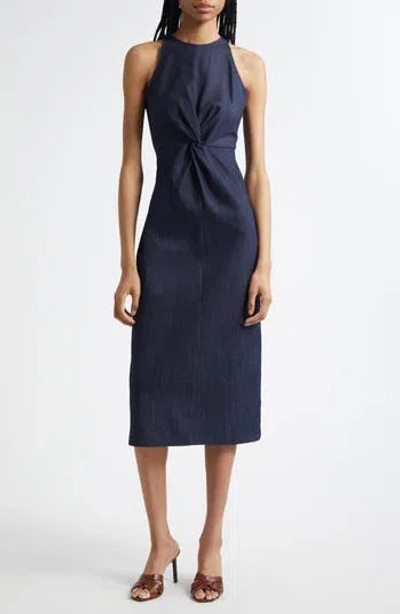 Cinq À Sept Clara Knot Front Sleeveless Denim Dress In Blue