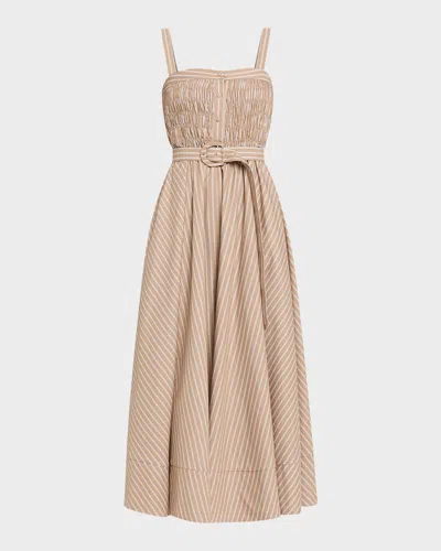 Cinq À Sept Clara Stripe Cotton-blend Midi Dress In Brown
