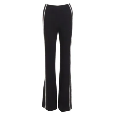 Pre-owned Cinq À Sept Cinq A Sept Clear Strass Crystal Trim Black High Waisted Flare Slit Pants Us0 Xs