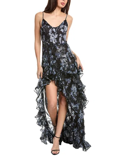 Cinq À Sept Coastal Floral Lurex Glenda Silk-blend Gown In Black
