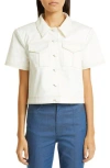Shop Cinq À Sept Coco Short Sleeve Sateen Jacket In White