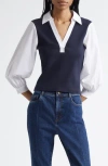 Cinq À Sept Colleen Mixed Media Collar Top In Blue