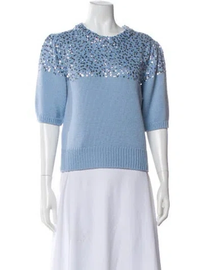 Pre-owned Cinq À Sept Colorblock Pattern Crew Neck Sweater In Blue