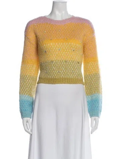 Pre-owned Cinq À Sept Colorblock Pattern Crew Neck Sweater In Yellow