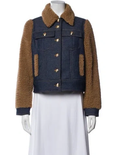 Pre-owned Cinq À Sept Colorblock Pattern Denim Jacket In Blue