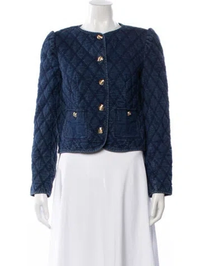 Pre-owned Cinq À Sept Colorblock Pattern Denim Jacket In Blue