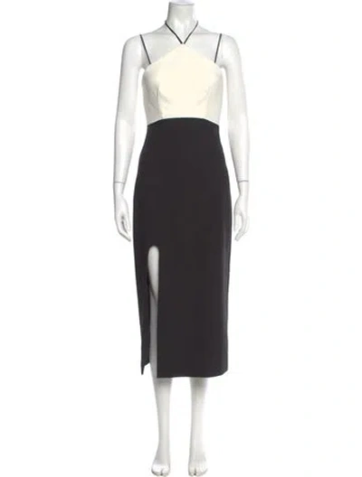 Pre-owned Cinq À Sept Colorblock Pattern Midi Length Dress In Black