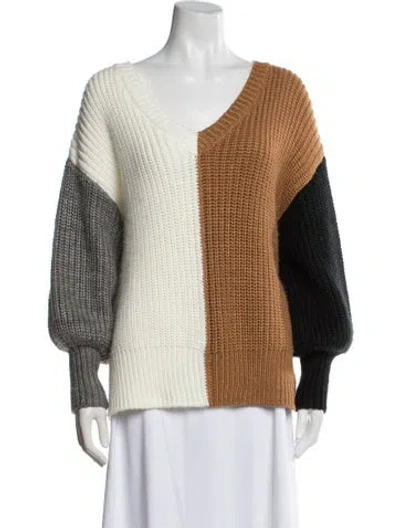 Pre-owned Cinq À Sept Colorblock Pattern V-neck Sweater In Brown