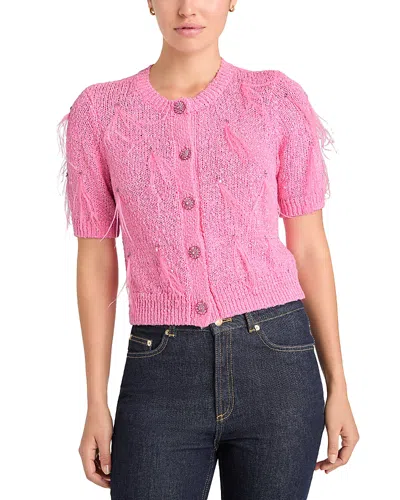 Cinq À Sept Coralie Feather-embellished Cardigan In Pink