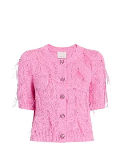 Cinq À Sept Coralie Feather-embellished Cardigan In Pink