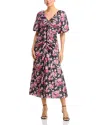 Cinq À Sept Cinq A Sept Cosmo Flowers Brenton Midi Dress In Black/mauve Orchid