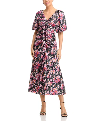 Cinq À Sept Cinq A Sept Cosmo Flowers Brenton Midi Dress In Black/mauve Orchid