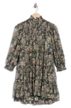 Cinq À Sept Cosmo Flowers Long Sleeve Babydoll Dress In Gray