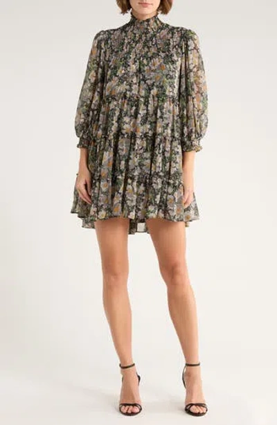 CINQ À SEPT CINQ À SEPT COSMO FLOWERS LONG SLEEVE BABYDOLL DRESS