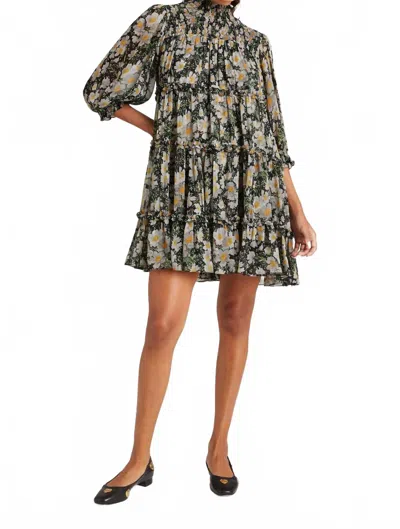 CINQ À SEPT COSMO FLOWERS OLIVE DRESS IN BLACK/LONDON FOG