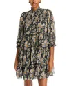 Cinq À Sept Cosmo Flowers Long Sleeve Babydoll Dress In Black/london Fog