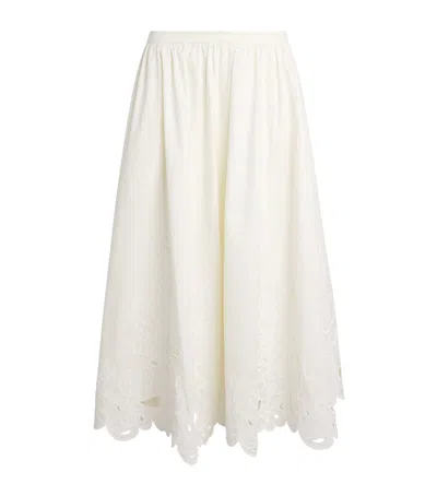 Cinq À Sept Cinq A Sept Cotton Poplin Paisley Bloom Espe Midi Skirt In White