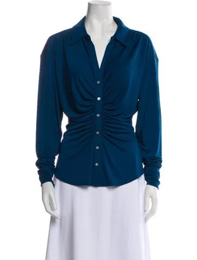 Pre-owned Cinq À Sept Cowl Neck Long Sleeve Blouse In Blue