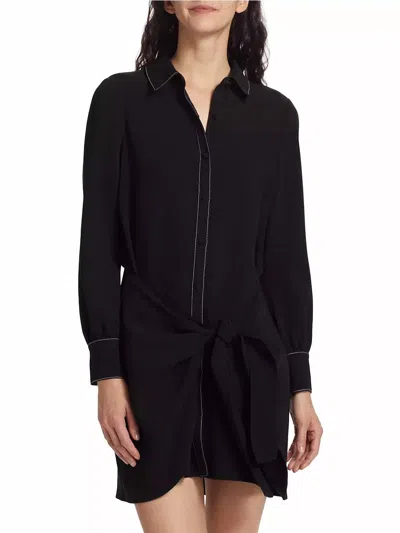 CINQ À SEPT CREPE GABY WRAP SKIRT SHIRT DRESS IN BLACK/IVORY