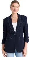 Cinq À Sept Cinq A Sept Khloe Topstitch Hooded Blazer In Navy/ivory