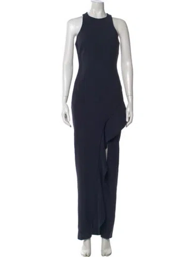 Pre-owned Cinq À Sept Crew Neck Long Dress In Blue