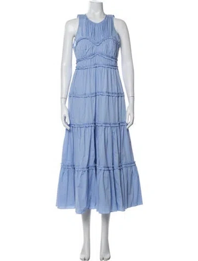 Pre-owned Cinq À Sept Crew Neck Long Dress In Blue