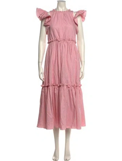 Pre-owned Cinq À Sept Crew Neck Long Dress In Pink